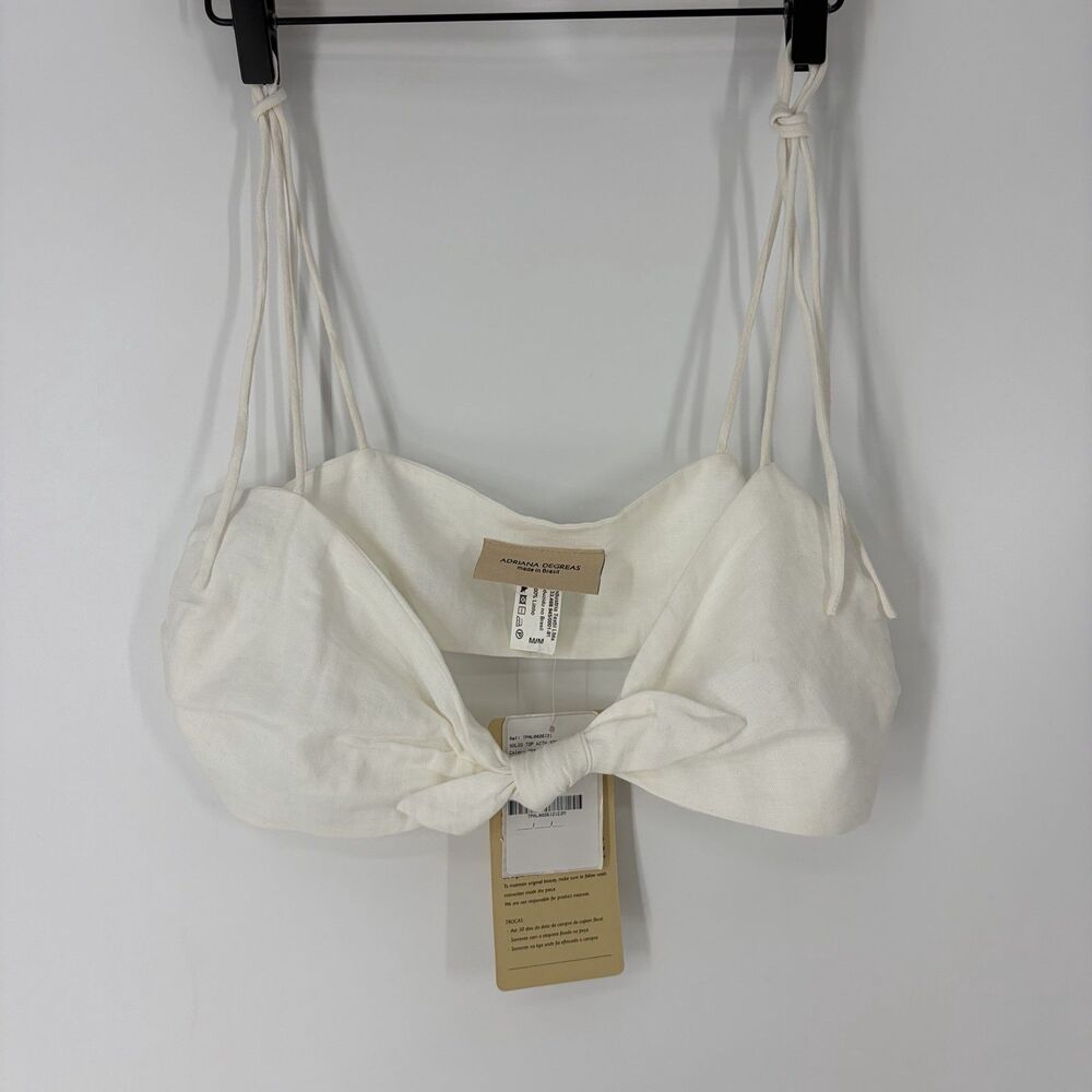 Adriana Degreas Top Size Medium White Linen Tie Straps Festival Boho Resort